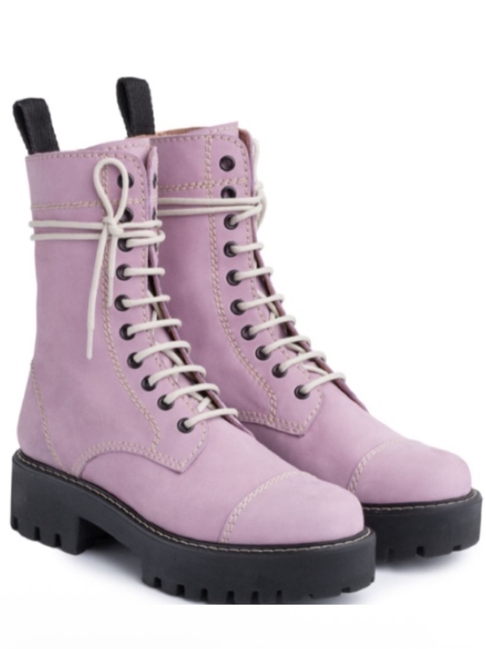Alexa Chung Heavy Tread Leather Purple Lilac Moto Boots
